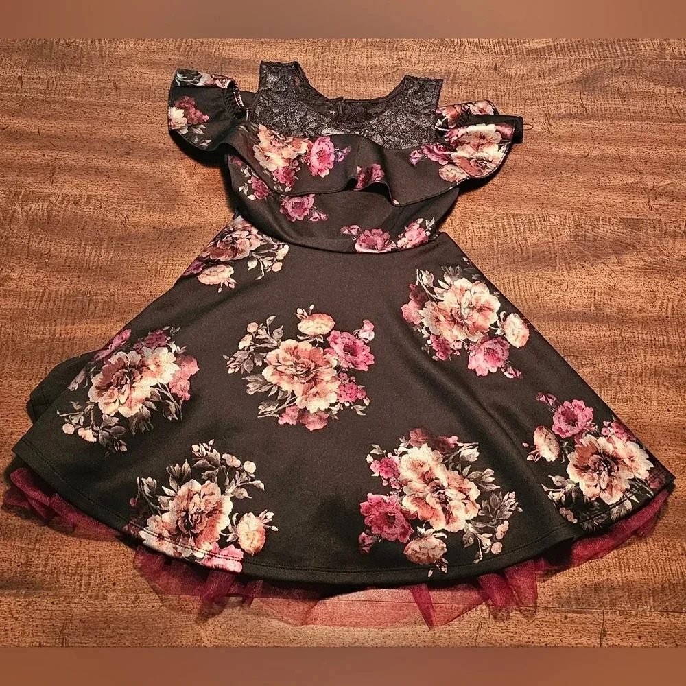 Beautees Girls Floral Lace Cold Shoulder Holiday Dress Size 7 NWT - Picture 2 of 15
